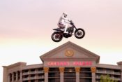 Travis Pastrana peforms during HISTORY's Live Event "Evel Live" on July 8, 2018 in Las Vegas, Nevada. (Photo by Neilson Barnard/Getty Images for HISTORY)