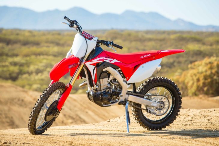 The CRF450RX is closely related to the CRF450R motocrosser.