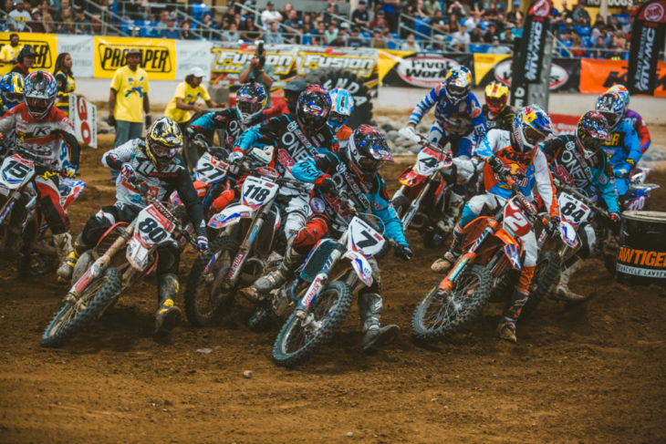 Kyle Redmond (7) and Cody Webb (2) fight for the holeshot at the 2017 Arizona EnduroCross.