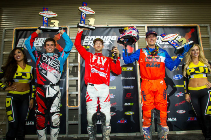 Colton Haaker, Cody Webb and Trystan Hart on the Las Vegas 2017 EnduroCross podium