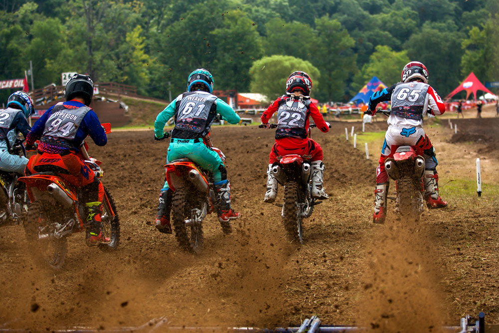 Factory Connection Honda’s Carson Mumford gets the jump on Caleb Weaver (61) and Jeremy Kowalsky (65) in a 250 B Limited moto.