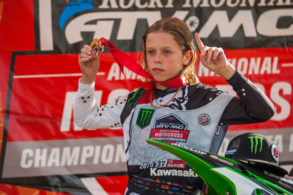 After a disappointing seventh place during his first moto of the week. Ryder DiFrancesco came on strong to take two 85cc titles.