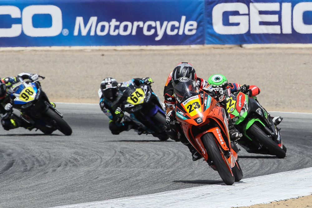 Alex Dumas has been one of the stars of the field, riding one of two KTM Orange Brigade RC 390 R machines.