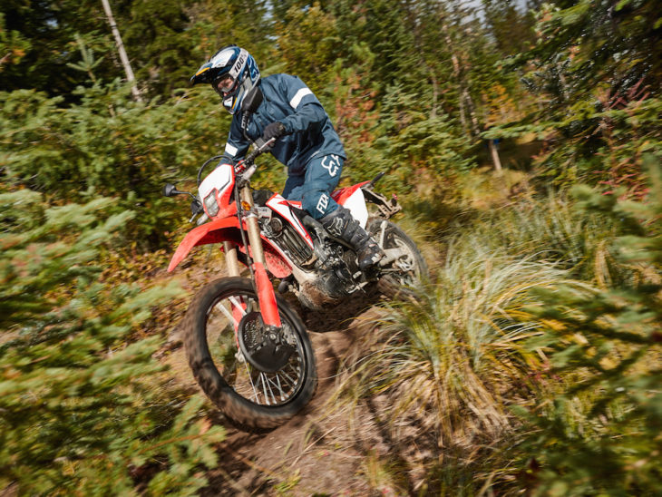 Riding the CRF450L for the first time.