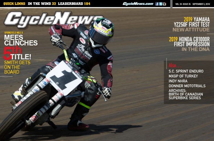 Cycle News 2018 Issue 35 cover with Jared Mees. 
