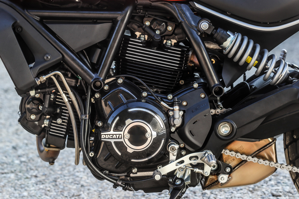 All black engine cases with machined fins are a design highlight of the 2019 model.