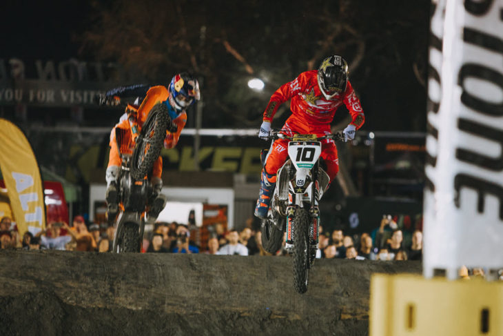 Colton Haaker (10) and Cody Webb have battled for the wins this season and are tied on 73 points after three of six races. Photo: Tanner Yeager