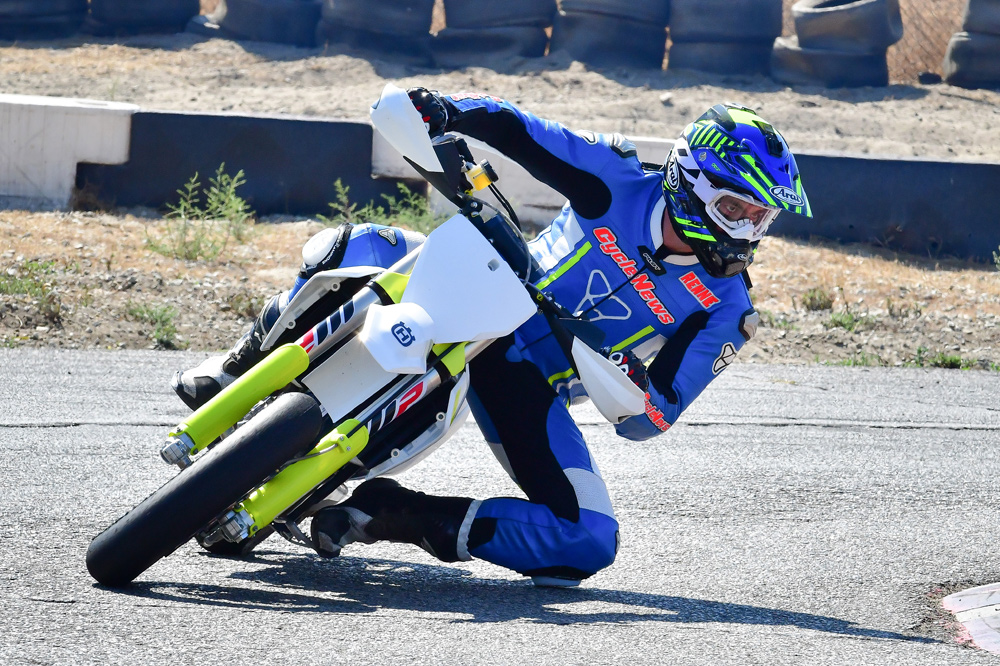 Road race style or proper supermoto. It doesn’t matter with the FS as both can produce fast lap times.
