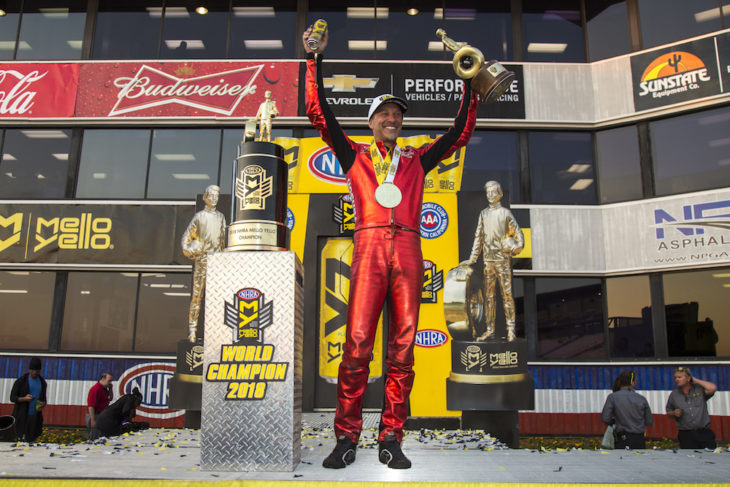 Matt Smith won the 2018 NHRA Pro Stock Motorcycle Championship.