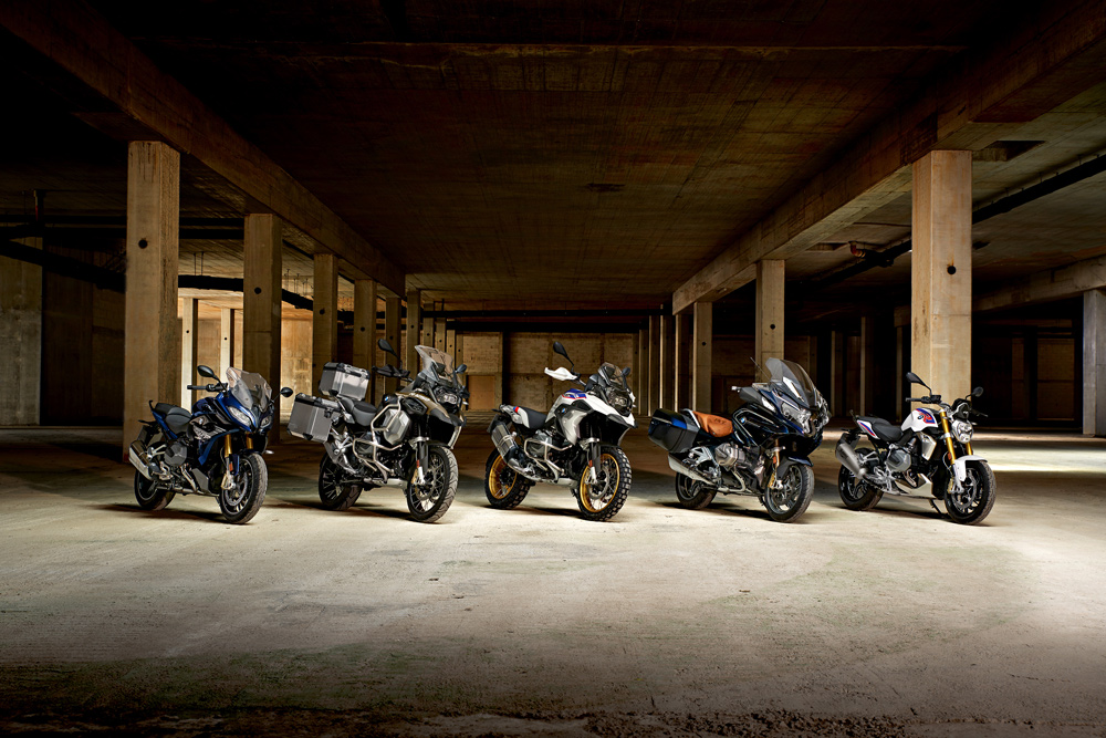 EICMA saw six new models, four of which are here left to right in the R 1250 RS, R 1250 GS Adventure, R 850 GS Adventure, R 1250 RT, and the already released G 310 R.