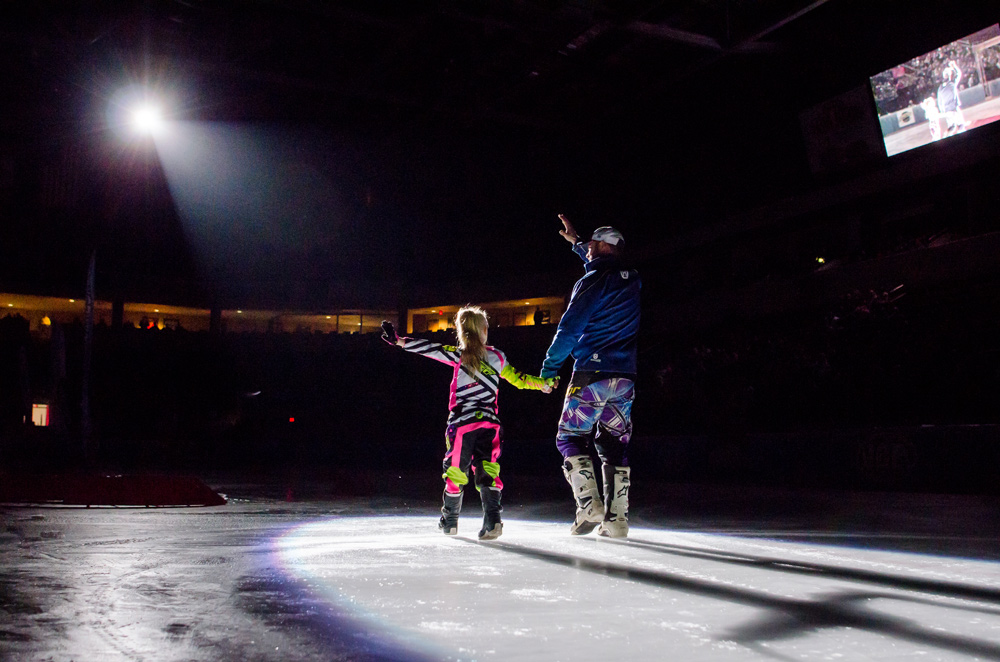 Cassie Fairfield and her dad, Drake, take to the ice during opening ceremonies.