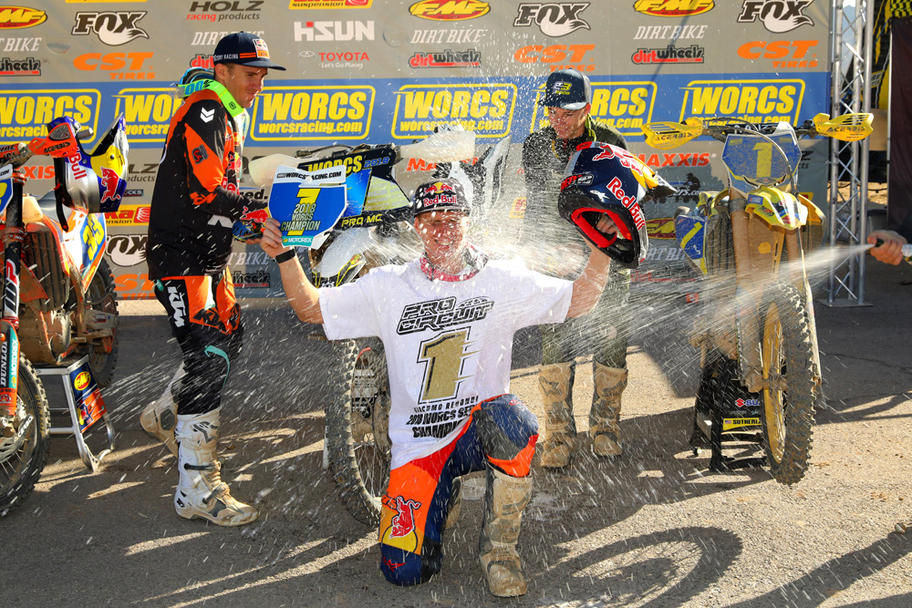 Redondi celebrates winning the 2018 WORCS title in Nevada.