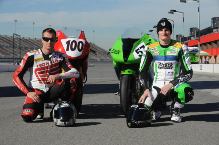 Neil Hodgson and Chaz Davies - First day of Fontana AMA test 2008