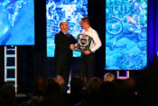 Ryan Sipes (right) accepting the 2018 AMA Athlete of the Year: National Championship Series award from AMA Director of Racing Kevin Crowther at the 2018 American Honda AMA Championship Banquet. Photo by Jeff Kardas