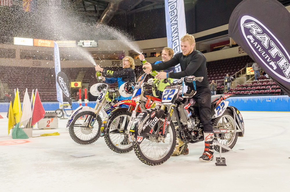 Celebratory champagne finish.