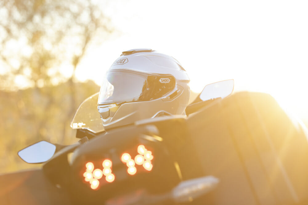 The all-new Shoei GT-Air II sport-touring helmet has a drop down shield and is intercom-ready