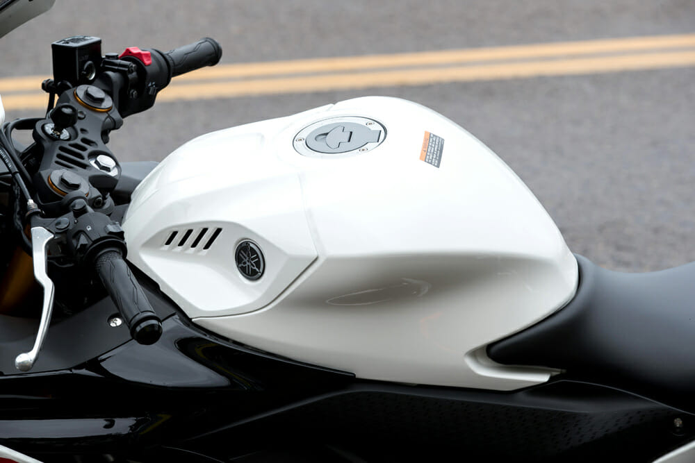 The 2019 Yamaha YZF-R3 has a 3.7 gallon tank.