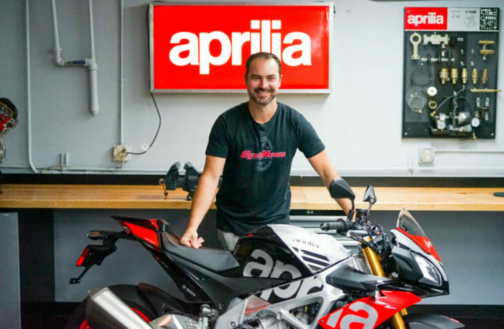 Cycle News Aprilia Pikes Peak Rennie Scaysbrook studio shot Cycle News Aprilia Pikes Peak Rennie Scaysbrook studio shot