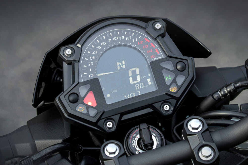 The 2019 Kawasaki Z400 ABS has a gear indicator.