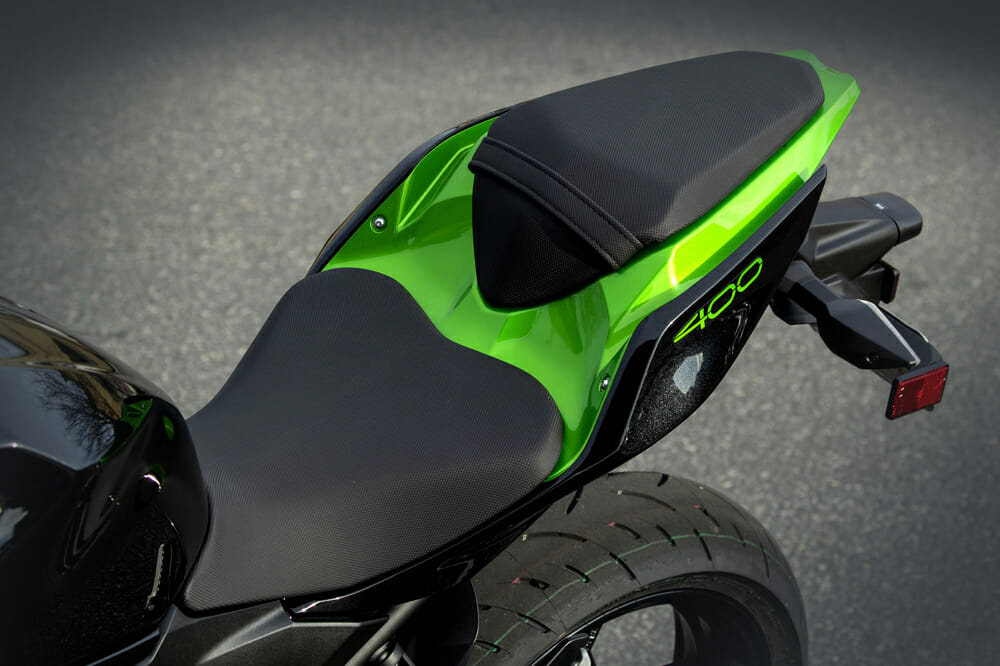 The seat on the 2019 Kawasaki Z400 ABS .