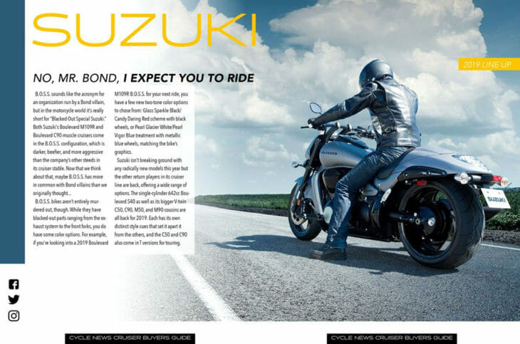 2019 Cruiser Motorcycle Buyer's Guide Suzuki section. 