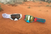 Leatt Velocity 6.5 goggles in white and red-teal color options.
