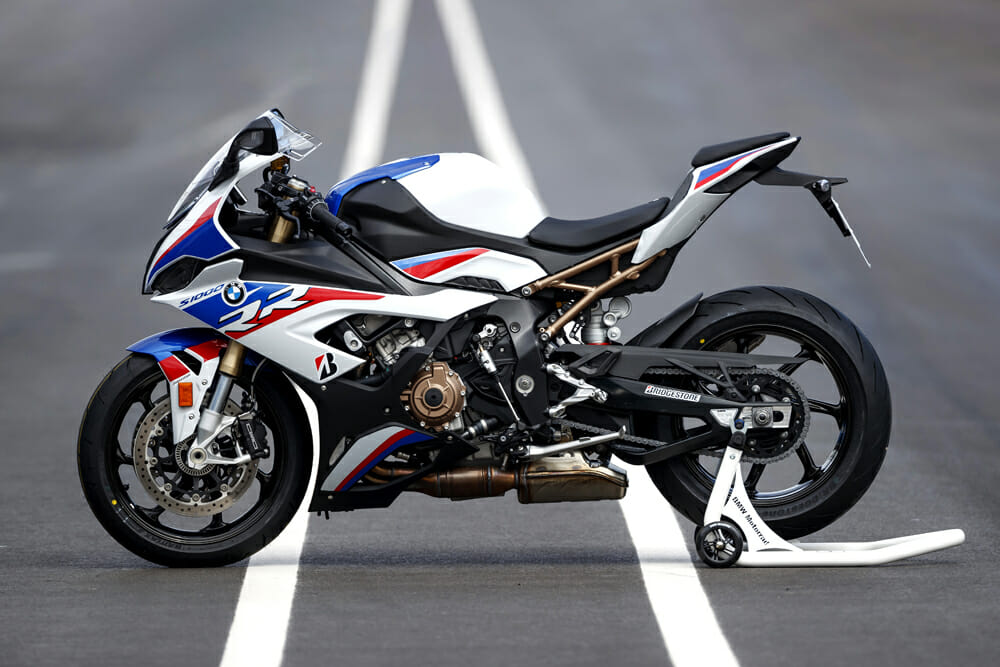 The 2019 BMW S 1000 RR features a new stainless-steel exhaust system weighing 2.9 pounds less, with twin catalysts, electronic exhaust valve, and dual lambda sensors.