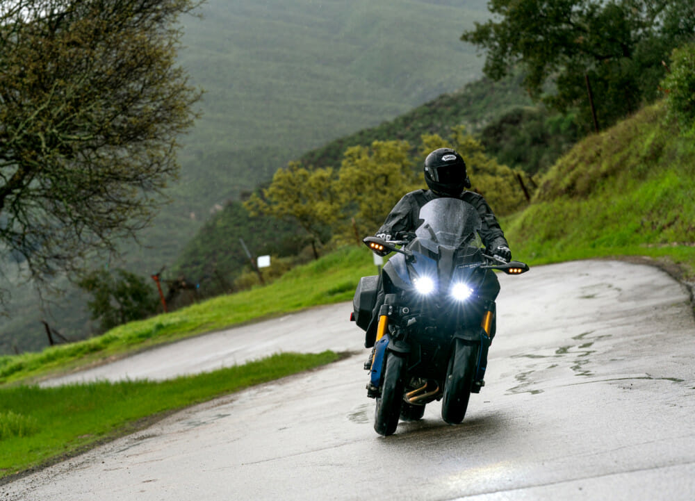 The 2019 Yamaha Niken GT is confidence-inspriring in the rain.