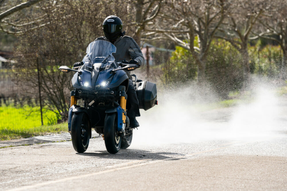 The 2019 Yamaha Niken GT is confidence-inspriring in the rain.