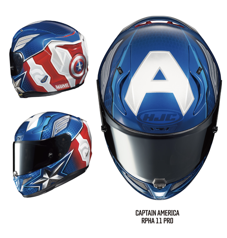 Captain America graphics on HJC’s premium sport helmet