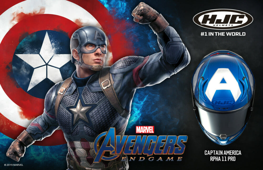Captain America graphics on HJC’s premium sport helmet