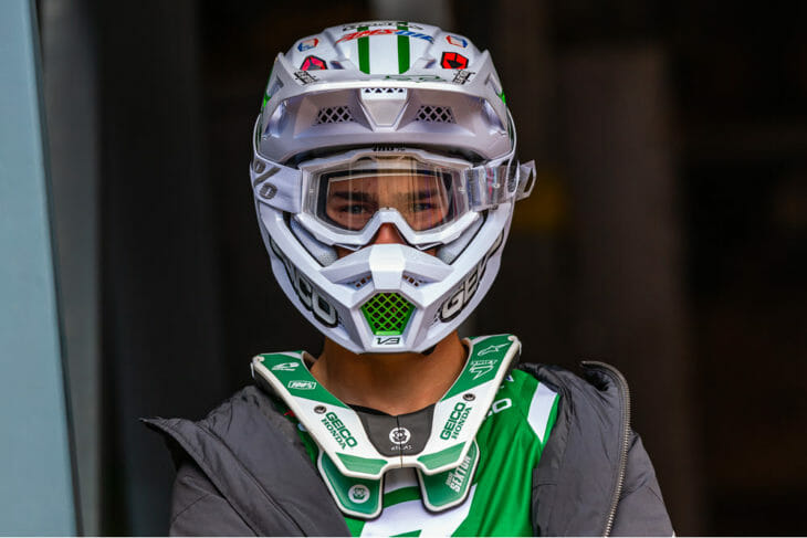 GEICO Honda's Chase Sexton wearing new Fox helmet. 