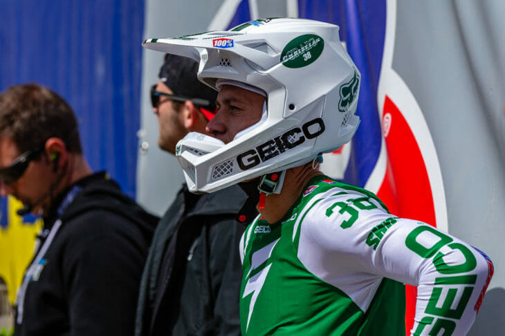 GEICO Honda's Chase Sexton wearing new Fox helmet. 