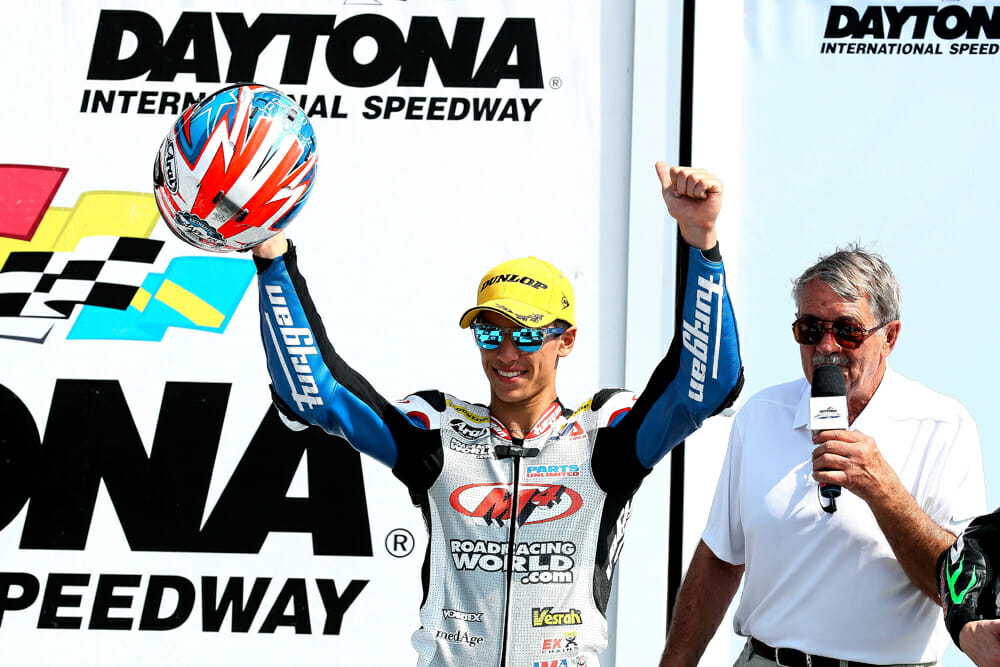 Sixteen-year-old Sean Dylan Kelly is the youngest rider ever to qualifying on the pole for the Daytona 200.