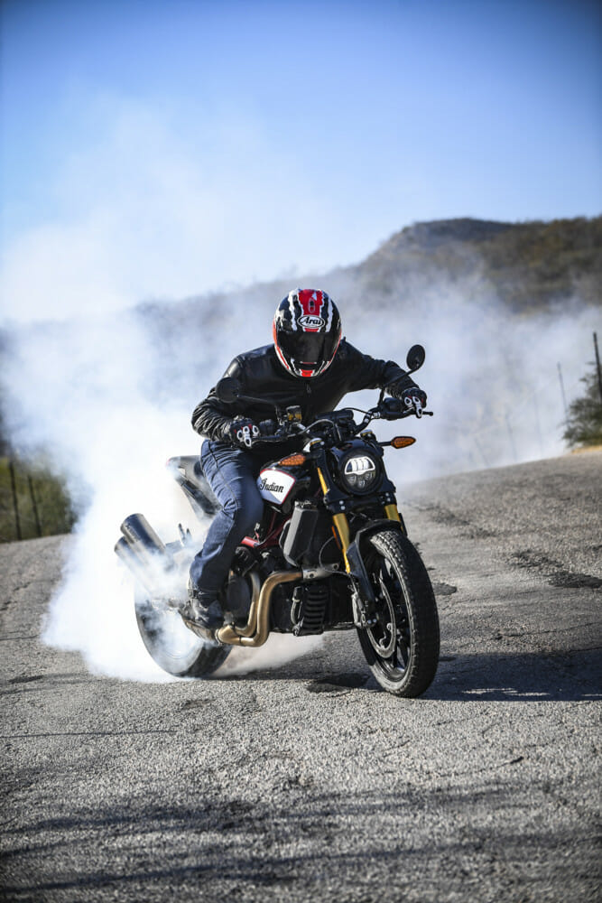 Doing a burn-out on the 2019 Indian FTR 1200.