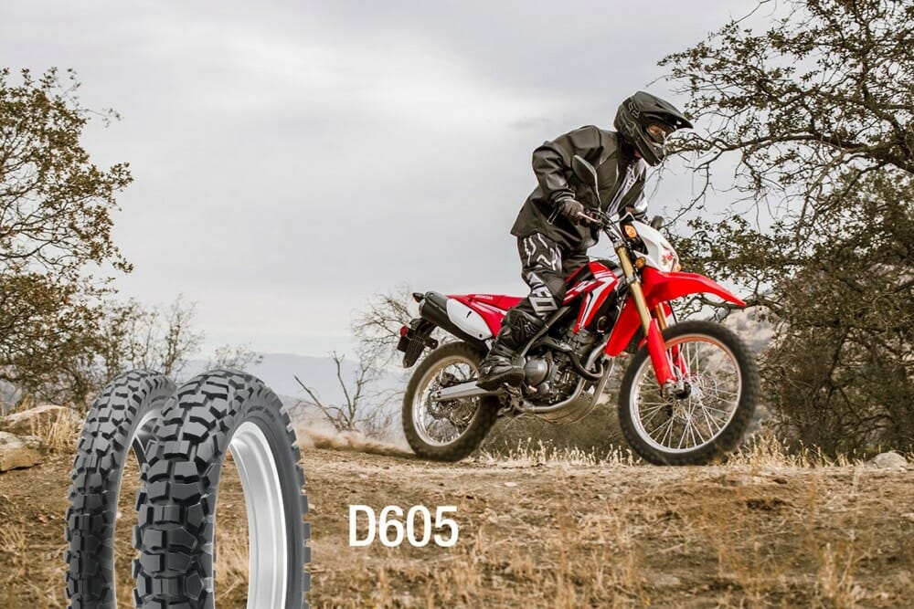 The Dunlop D605 is for small- and mid-displacement bikes