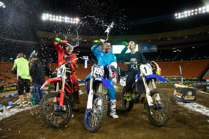 2019 Hawaiian Supercross DeSoto Cup podium finishers.