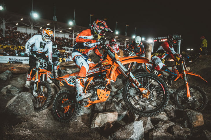 Tod Hammock and Eric Peronnard are finalizing plans to keep indoor off-road racing alive and thriving in the US. The extreme elements provide a challenge for the riders and a full night of exciting race action for the fans. Photo: Tanner Yeager
