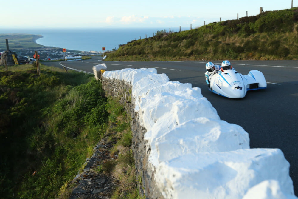 Newcomers Ryan and Callum Crowe laid down a stunning 109.76 mph lap on their 675cc Triumph.