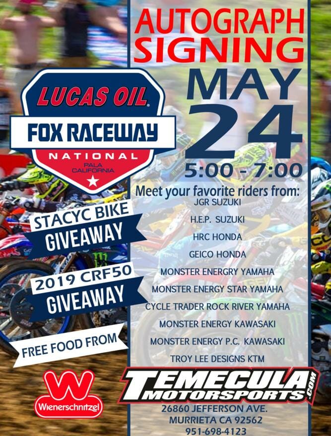 Autograph signing to be held at Temecula Motorsports