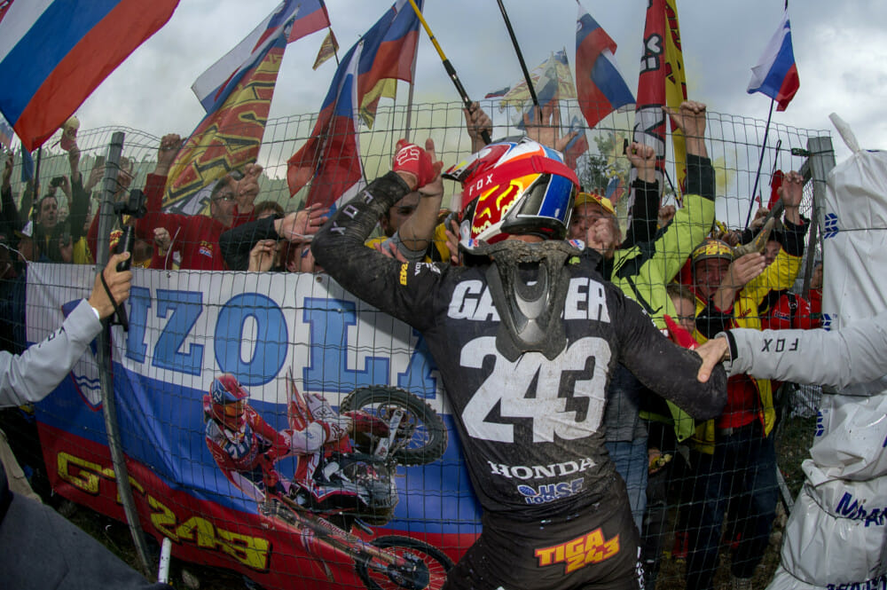 Tim Gajser races  for Team HRC at the MXGP of Lombardia