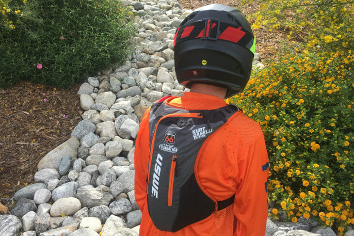 USWE KC66 Hydration Pack rear view on rider.