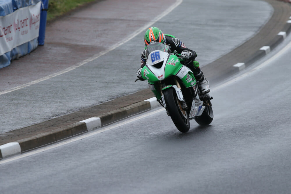 Derek McGill on his way to the Supersport podium.