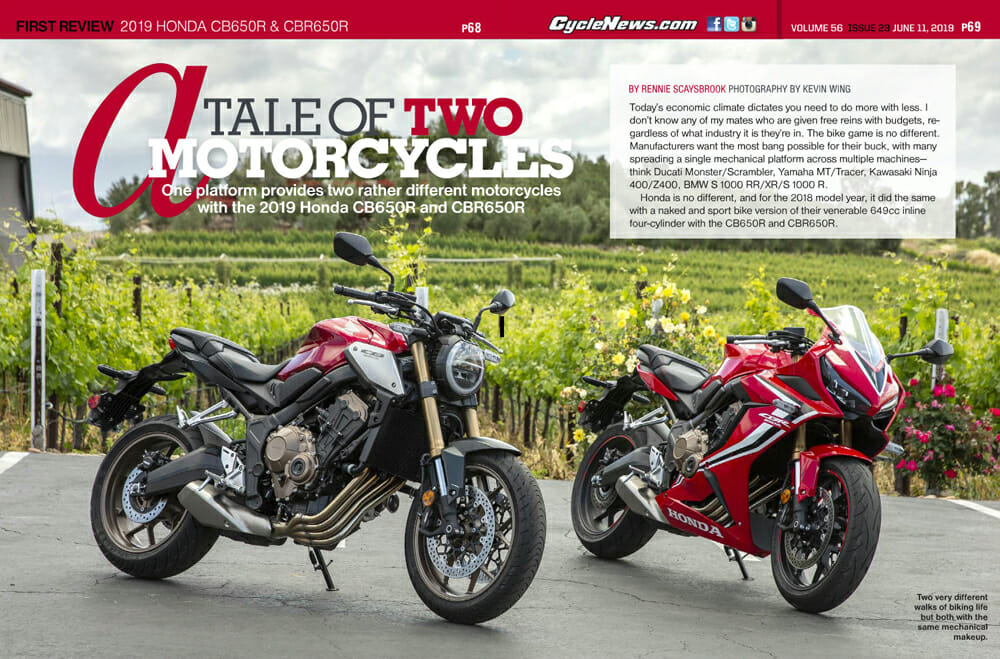 One platform provides two rather different motorcycles with the 2019 Honda CB650R and CBR650R