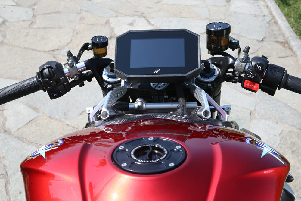 The dash on the 2020 MV Agusta Brutale 1000 Prototype is substantially improved compared to MV’s of old.