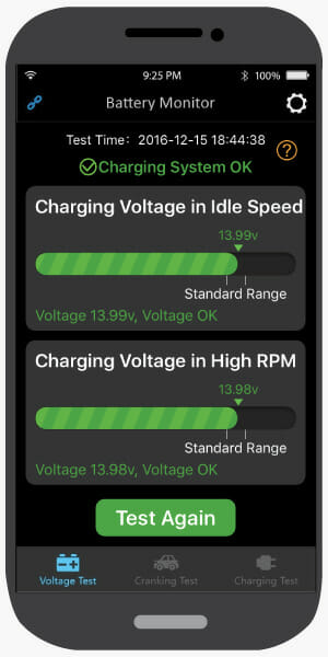 The Charge Test allows you to see if your Alternator is charging the battery and working correctly.
