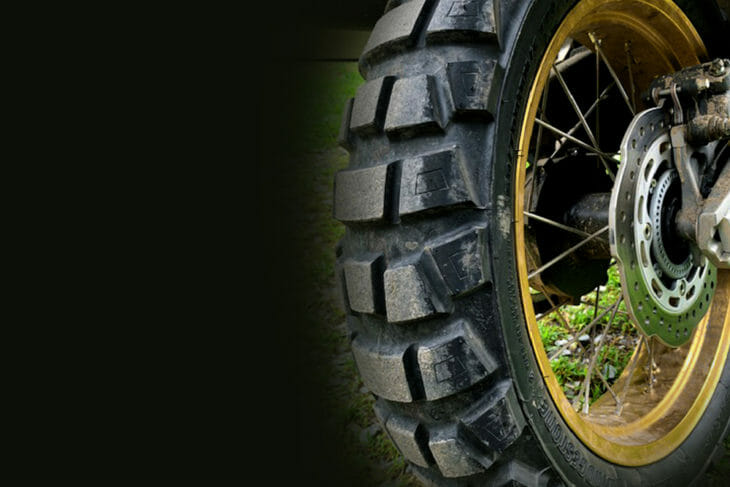 The Bridgestone Battlax Adventurecross AX41 tires are aggressive 40-60 on/off DOT-approved knobbies with excellent on-road manners.