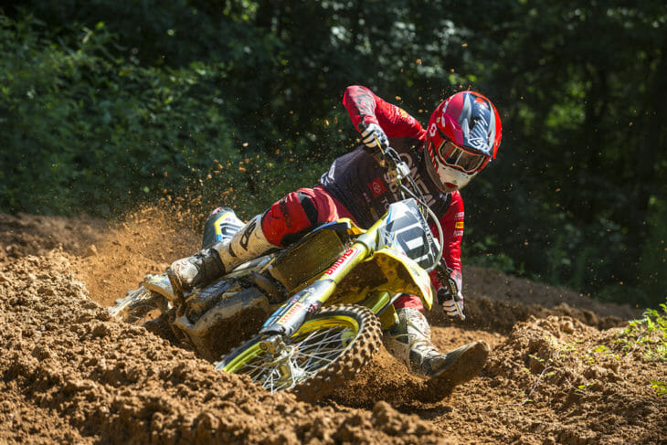 Fredrik Noren riding through a turn on his MX bike.