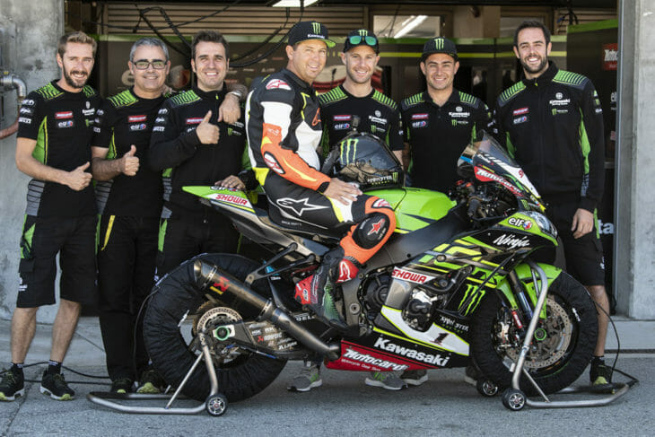 Jeremy McGrath with the Kawasaki WorldSBK team at Laguna Seca 2019