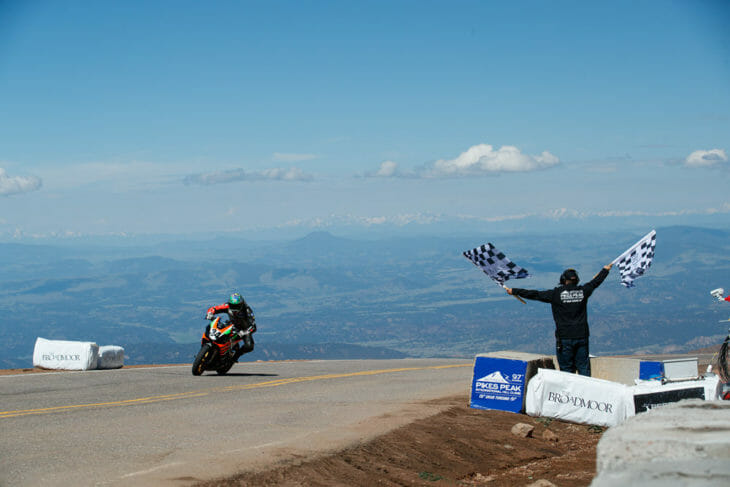 Rennie Scaysbrook crosses the finish line at the 2019 Pikes Peak Hill Climb. 